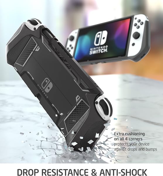 Mumba Dockable Case for Nintendo Switch OLED 2021, [Blade Series] TPU Grip Protective Cover Accessories Compatible with Nintendo Switch OLED and Joy-Con Controller (Black) - 4