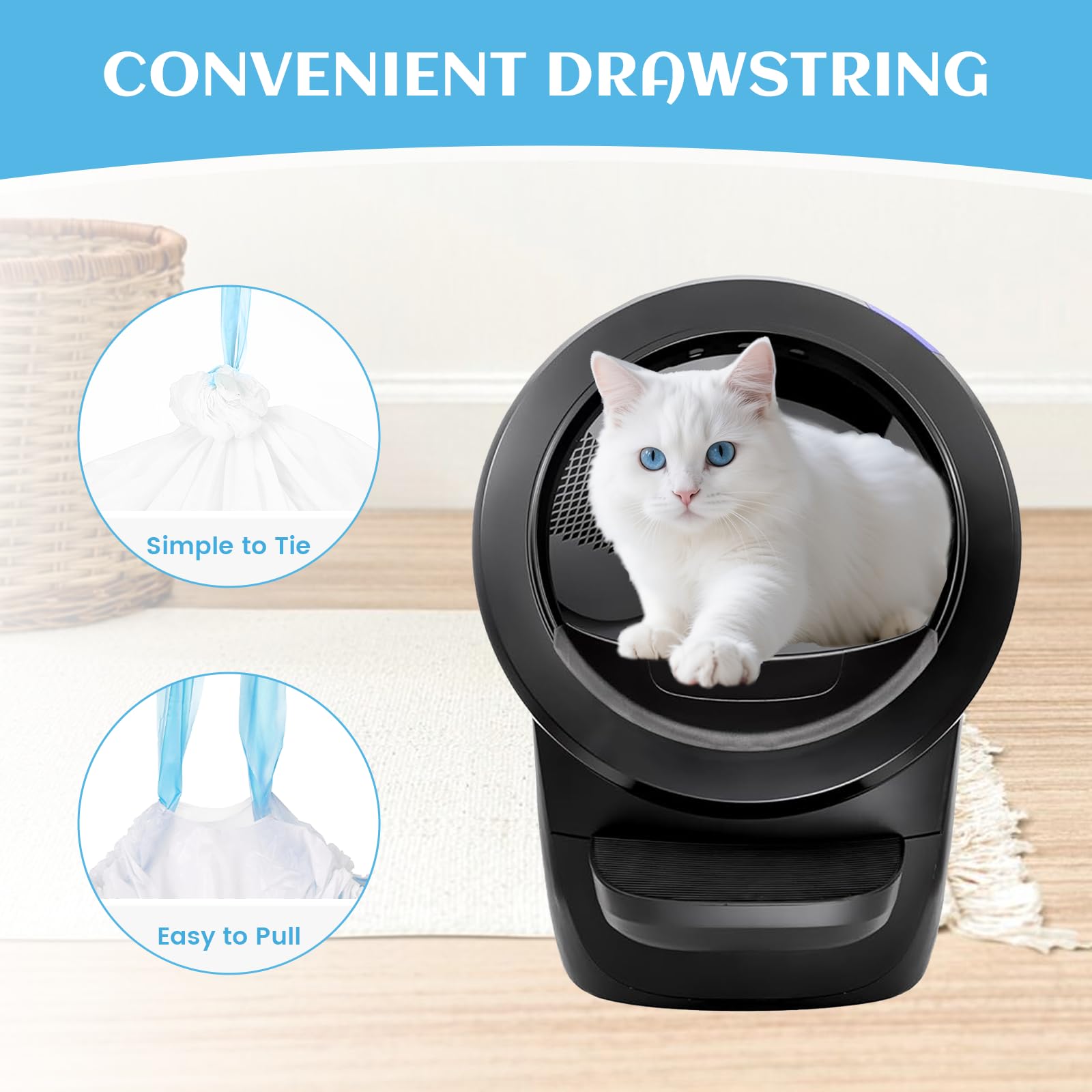 120 bolsas de arena para gatos autolimpiables compatibles con Litter-Robot 3/4, bolsas de arena de repuesto para gatos de alta resistencia con cordón grueso para arena robot 3/4, bolsas de caja de