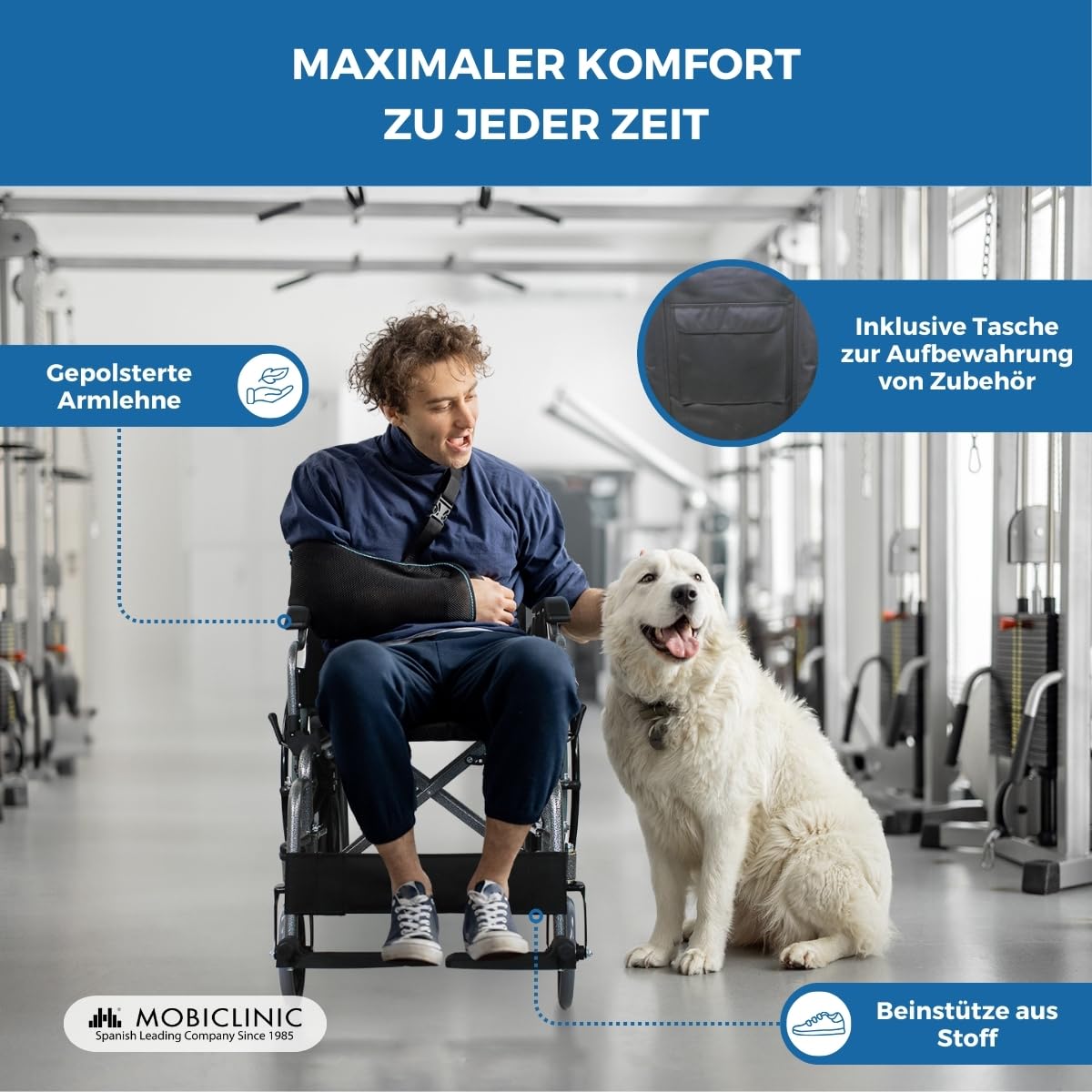 Mobiclinic, Giralda, Faltrollstuhl, Rollstuhl für ältere und behinderte, Klapparmlehnen abnehmbare fußstützen, Selbstfahrend, Leichtgewicht, Schwarz, Sitzbreite 43 cm