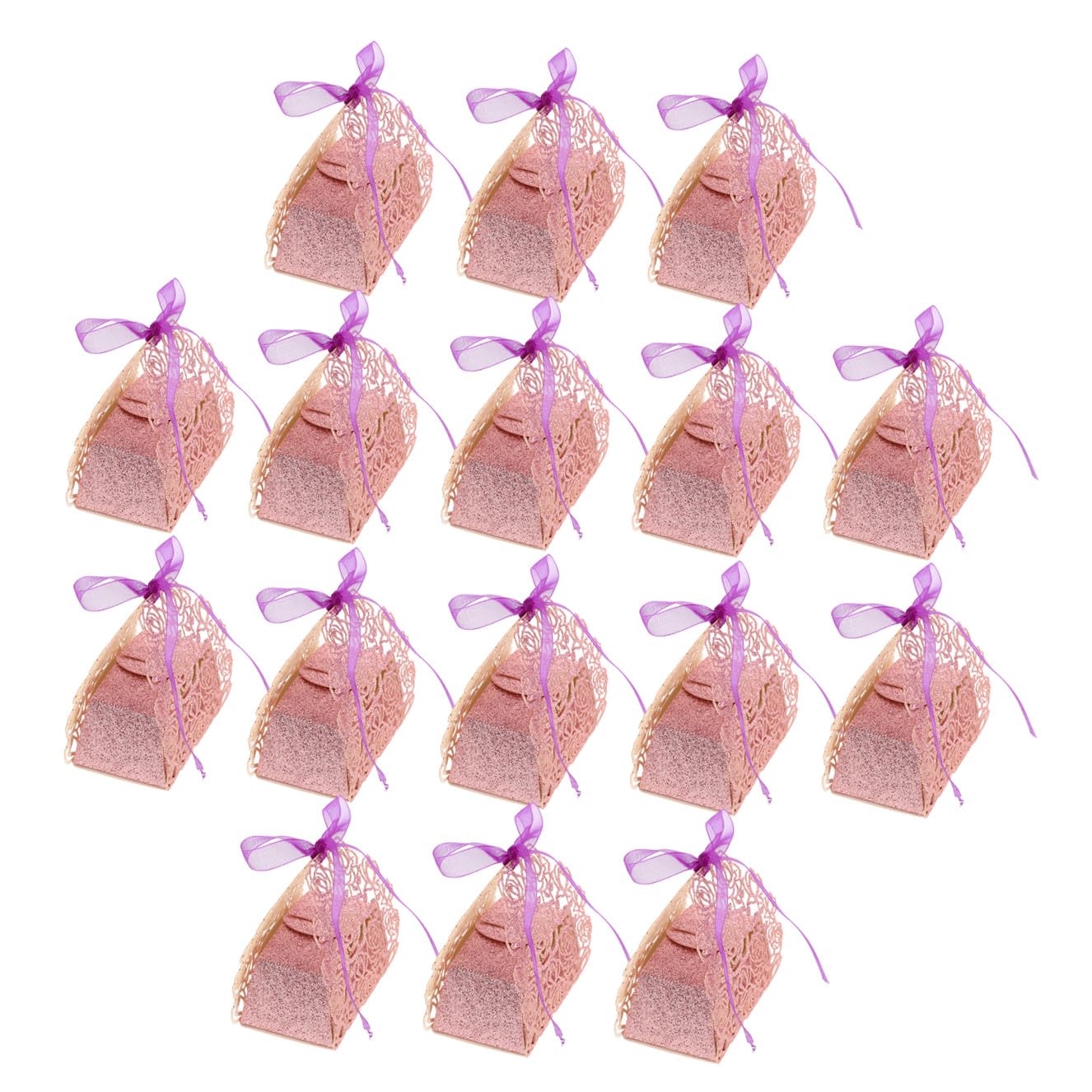 50 Scatole Regalo per Caramelle con Nastro Rosa Glitterato Scatole Portaconfetti Floreali Traforate in Carta Bomboniere per Matrimoni e Feste Confezioni Compatte per Dolcetti