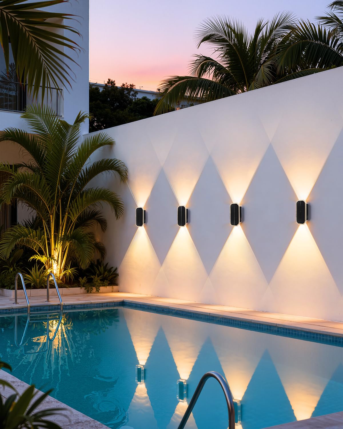 BRIMAX Lampada solare da parete per esterni, a doppia parete, 1800 mAh, IP65, resistente alle intemperie, con 3 modalità di colore, bianco caldo/bianco neutro/bianco freddo, Up Down LED, illuminazione