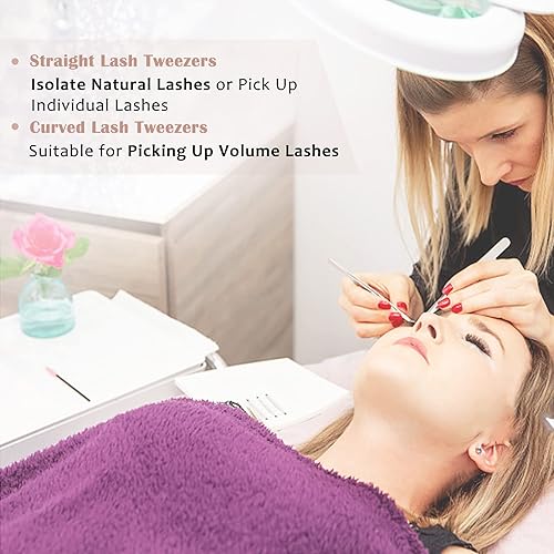 Miniatura 6 de LANKIZ Juego de 5 pinzas para extensiones de pestañas, de acero inoxidable, pinzas para extensiones de pestañas con volumen, pinzas de oro rosa para