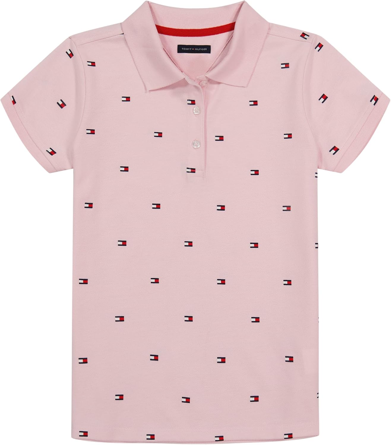 Tommy Hilfiger Girl's Short Sleeve Polo Shirt, Button Closure With Ribbed Collar and Sleeves
