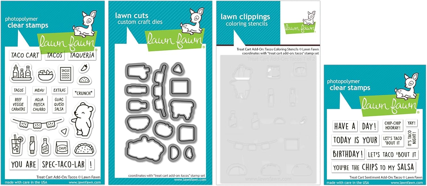 Lawn Fawn Treat Cart Add-on: Tacos - Stamps, Dies, Coloring Stencils & Pocket