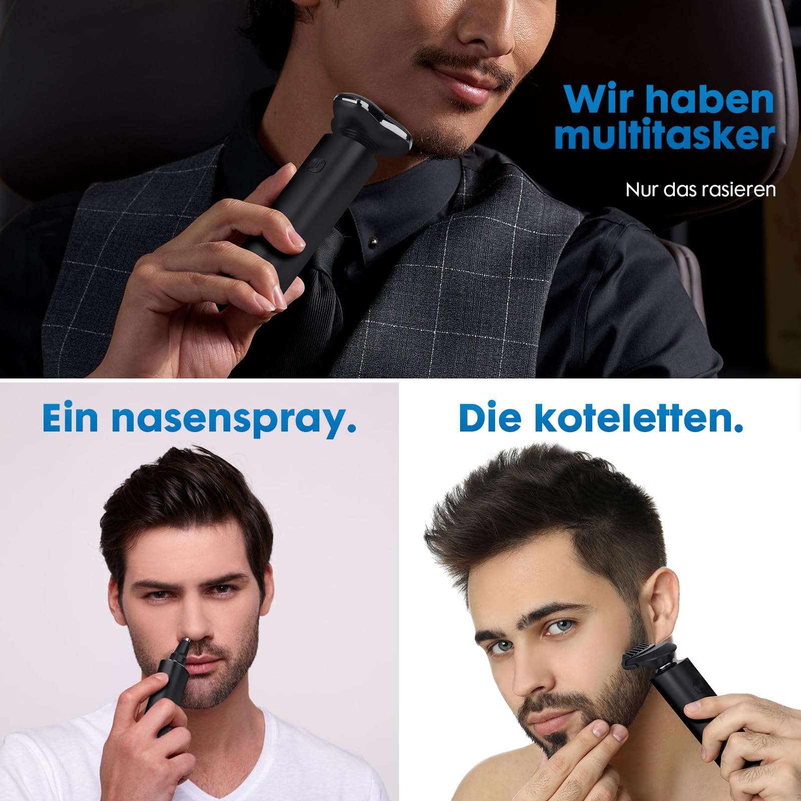 Rasierer Herren Elektrisch, 2026 verbesserter männlicher Bartschneider, wasserdichter Nass- / Trockenrasierer, aufladbarer Elektrorasierer für Männer mit LED-Anzeige, USB-C-Schnelladung