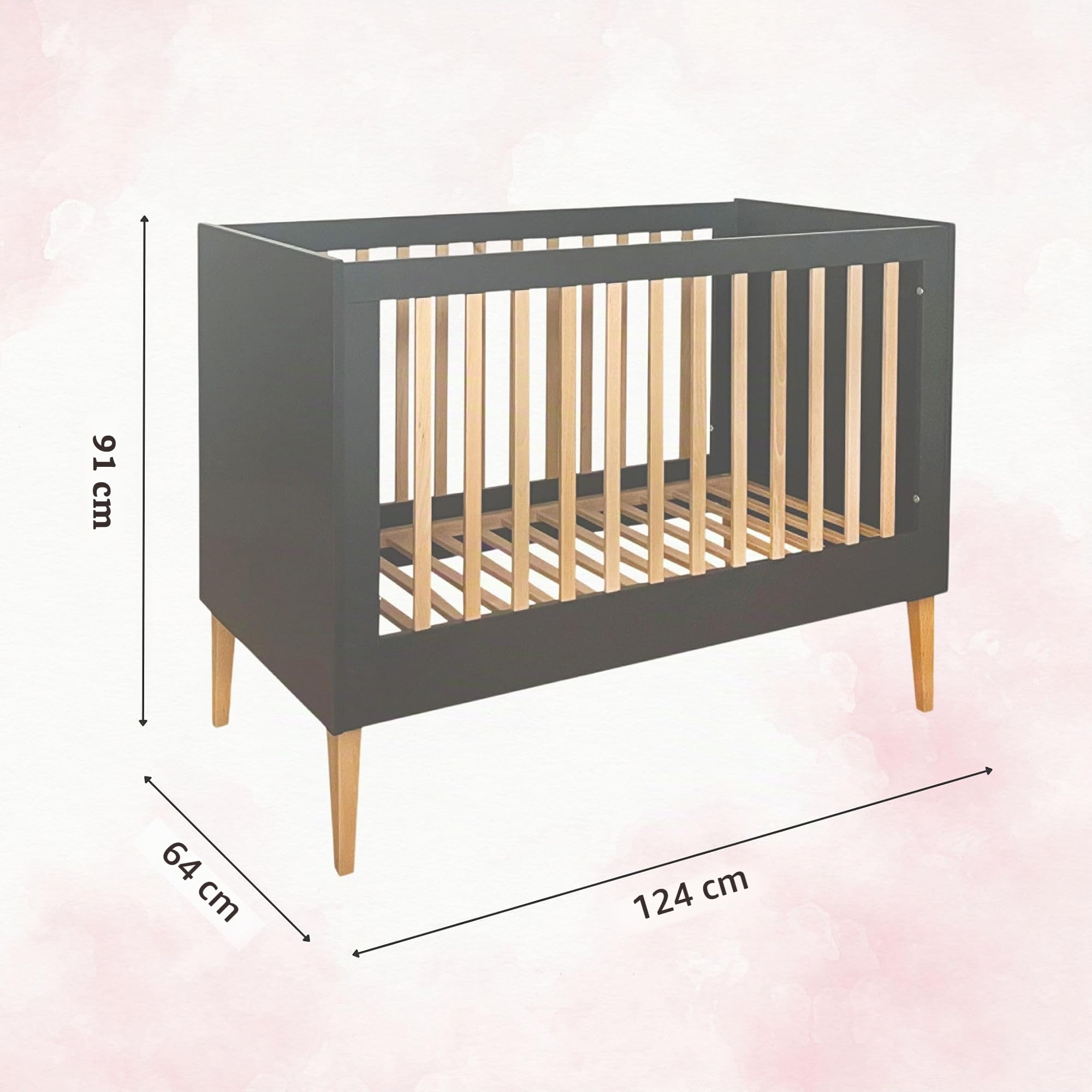 ATB Grau Babybett Ila 60x120 - Baby Bett Für Baby, Massivholz Bed 120x60 for Babys - Kinderbett Ab 3 Jahr - Graphit Crib 60 x 120 - Beyaz Bebek Yatagi - Komplett Beybi Cots Für Sleep