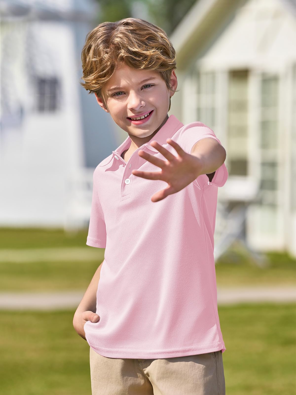 Haloumoning Polo à manches courtes pour garçons de 5 à 14 ans