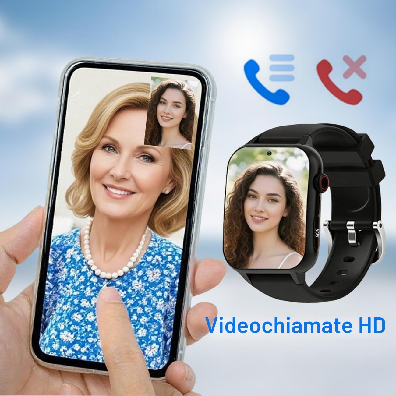 Cadute Bracciale SOS Anziani Salvavita, Intelligente Con Rilevamento Delle, Braccialetto Anziani, GPS E Funzione Di Chiamata Di EmergenzaRed,1.96 * 1.57 * 0.47inch