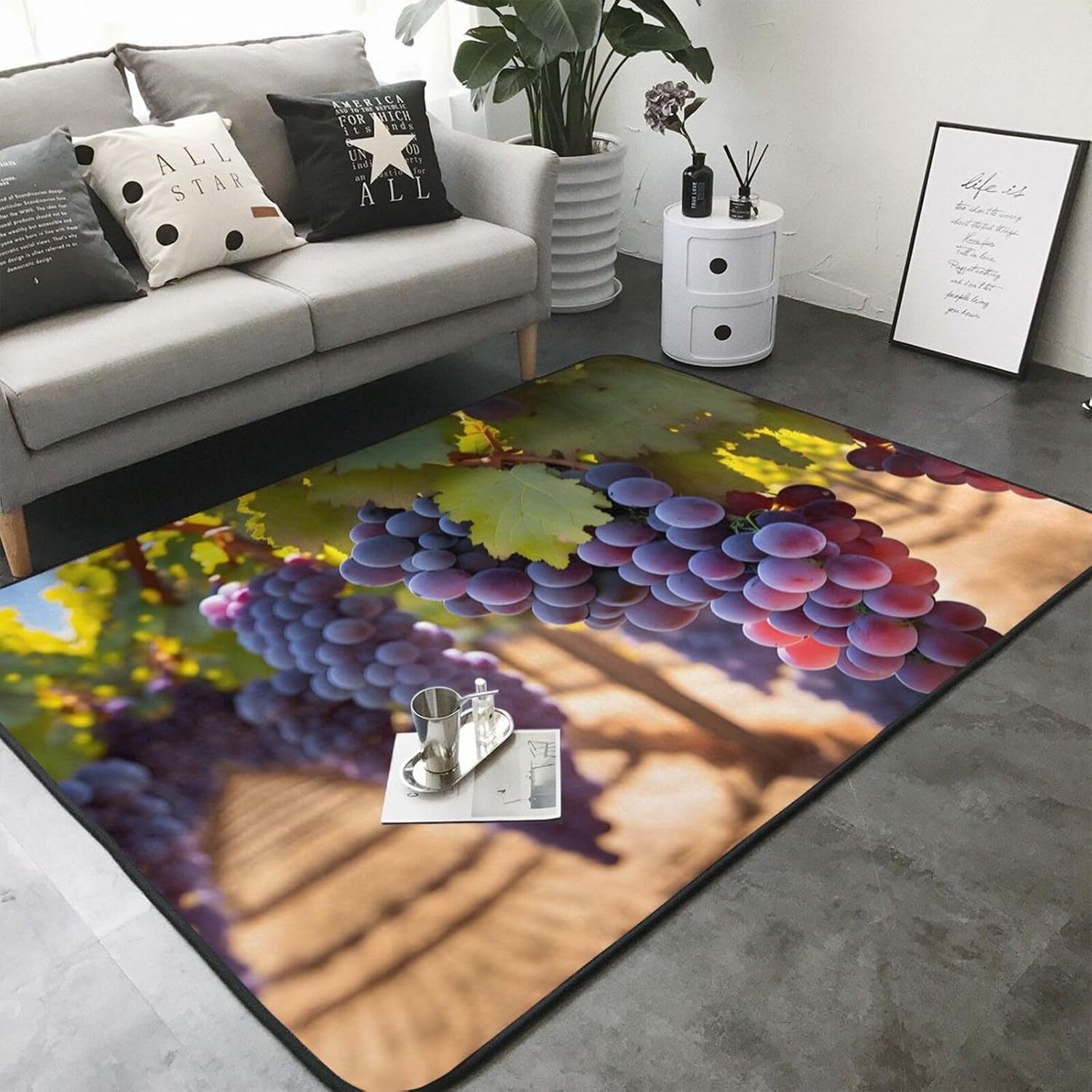 Desert Grapes Printed Flannel Floor mat 80x58 inches for Bedroom, Living Room, Study Room Decorative Carpet