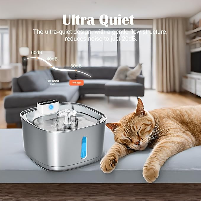 Fuente de Agua Inalámbrica para Gatos, 3.2L, Acero Inoxidable Recargable miniatura 4