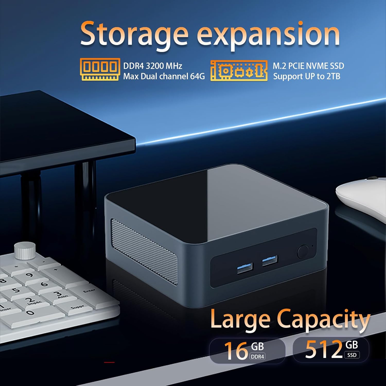 Mini PC AMD Ryzen 5 5500U(6C/12T, up to 4.0 GHz), up to 64GB RAM, Support 4K Triple Display, Wifi6 / BT5.2 / Dual HD, Type-C, DesktopComputer forOffice/Home(NO RamNO SSD NO OS)