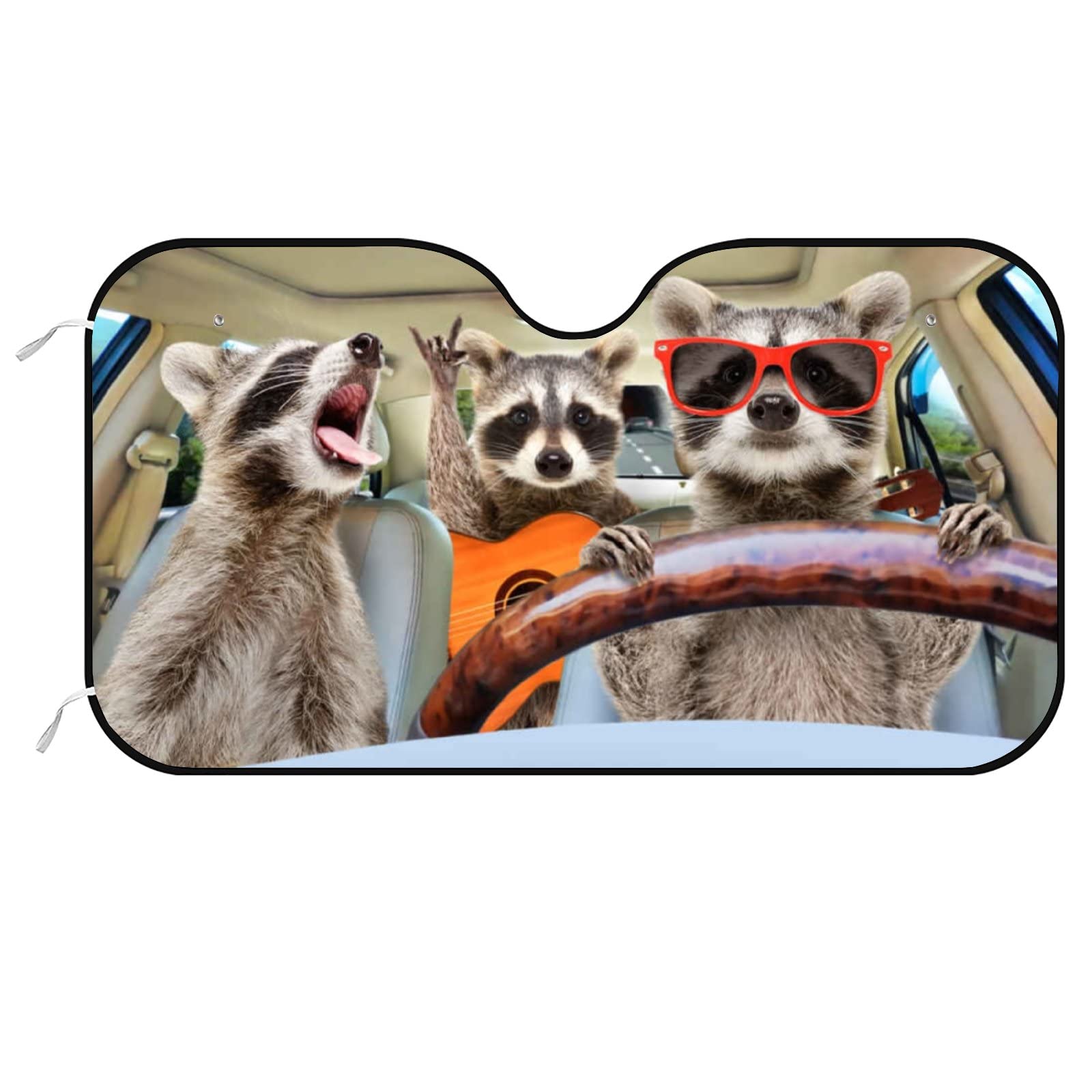 BVOGOSWindshield Sun Shade, Car Windshield Sunshade for Front Window Funny Raccoons Animals Sunshades Sun Visor Protector Blocks UV Rays Foldable to Keep Your Car SUV Truck Cool - 55" x 30"