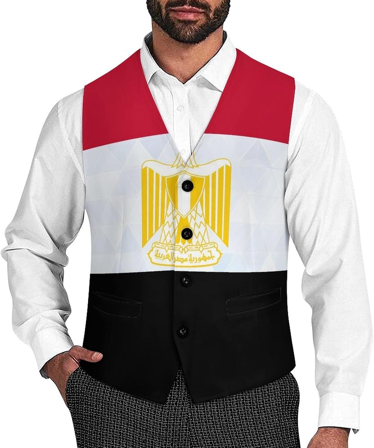 Egyptian Crystal Flag Suit Vest for Men Slim Fit Business Dress Waistcoat for Suits Tuxedo