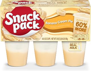 Snack Pack Super Size Banana Cream Pie Pudding Cups, 5.5oz 6-Pack - Real Milk, No HFCS, Kids Lunch Snack