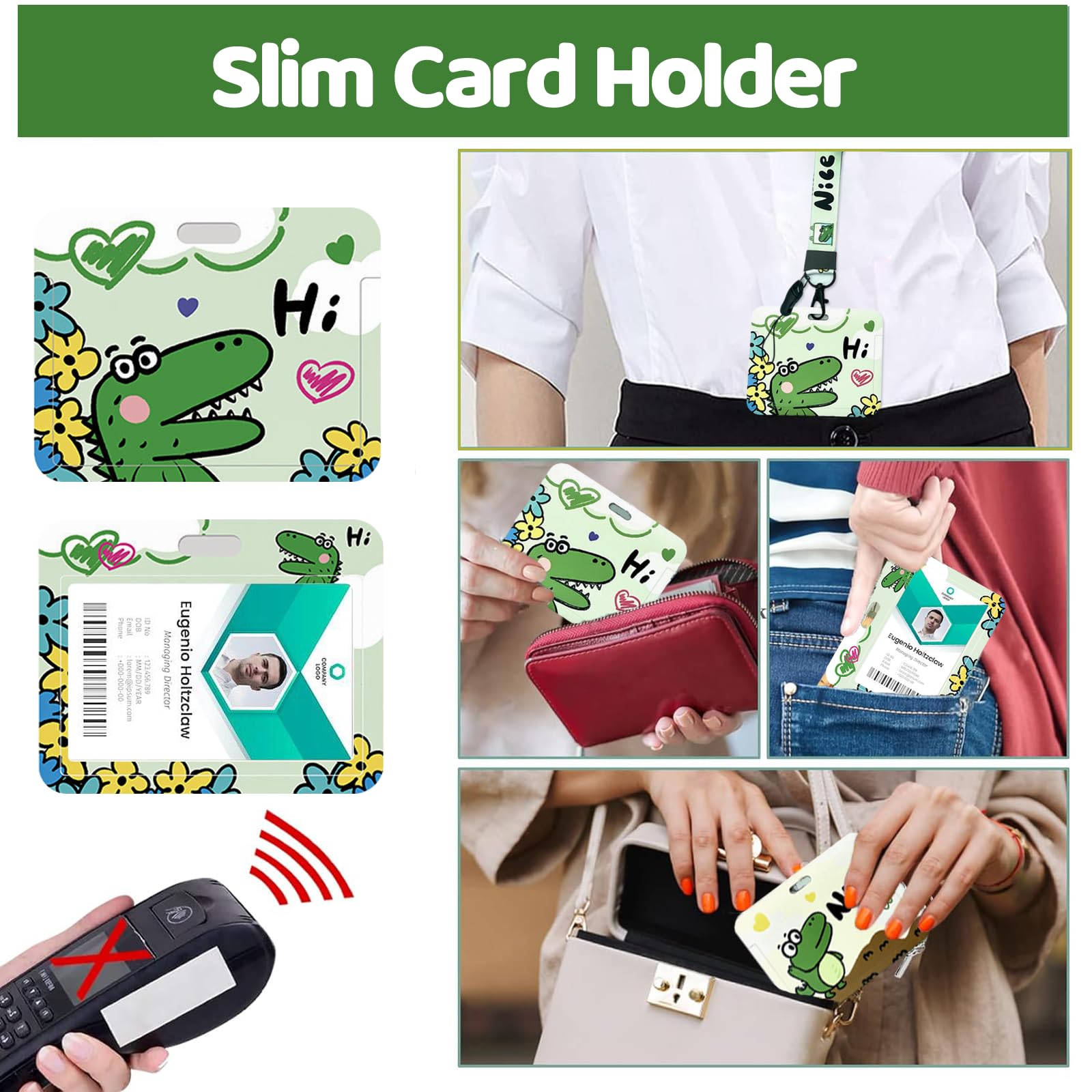 2 PCS Tarjetero Colgante Lanyard y Tarjetero Porta Tarjetas Identificativas Colgante Adecuado para Titulares de Documentos de Identidad, Pases de Autobús y Tarjetas de Crédito(Cocodrilo)