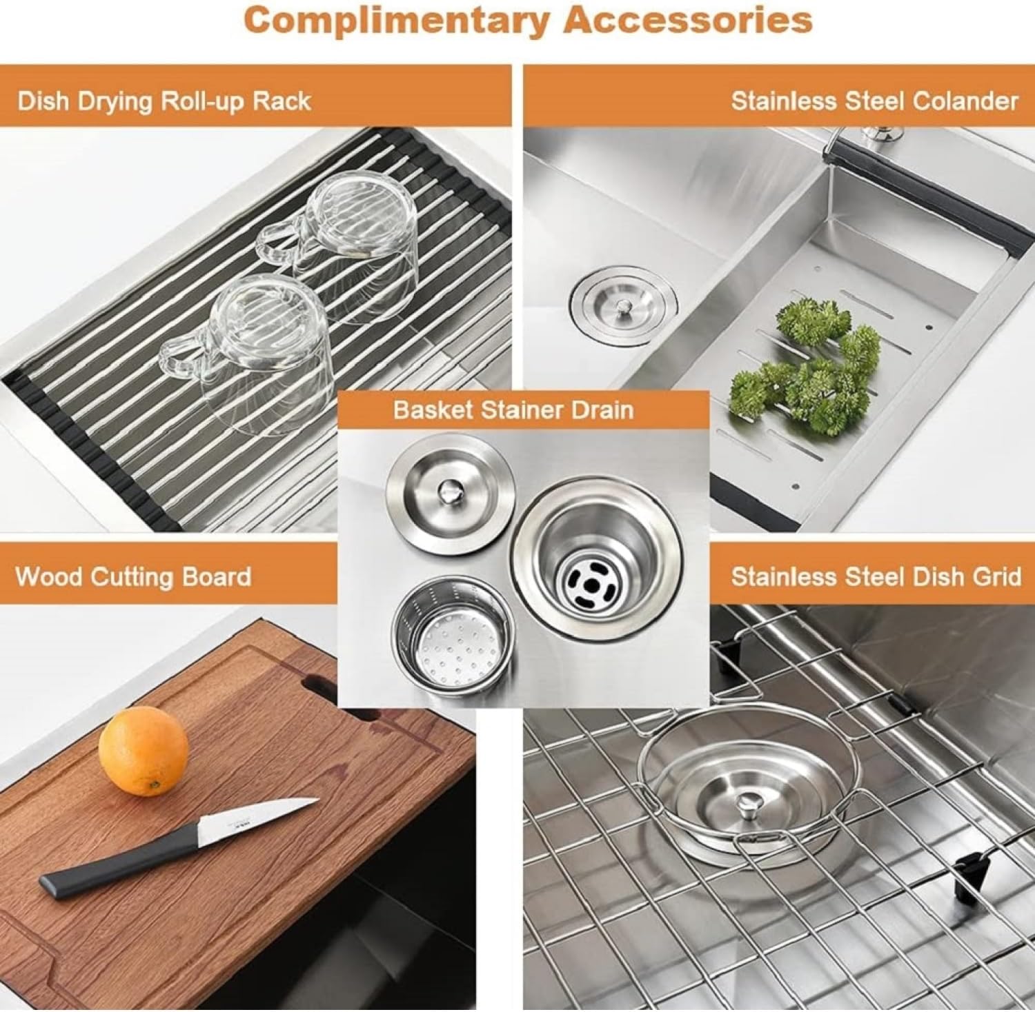 Workstation 33-Inch Drop-In Stainless Steel Kitchen Sink Brushed Nickel Integrated Ledge & Accessories Workstation Elegant Finish