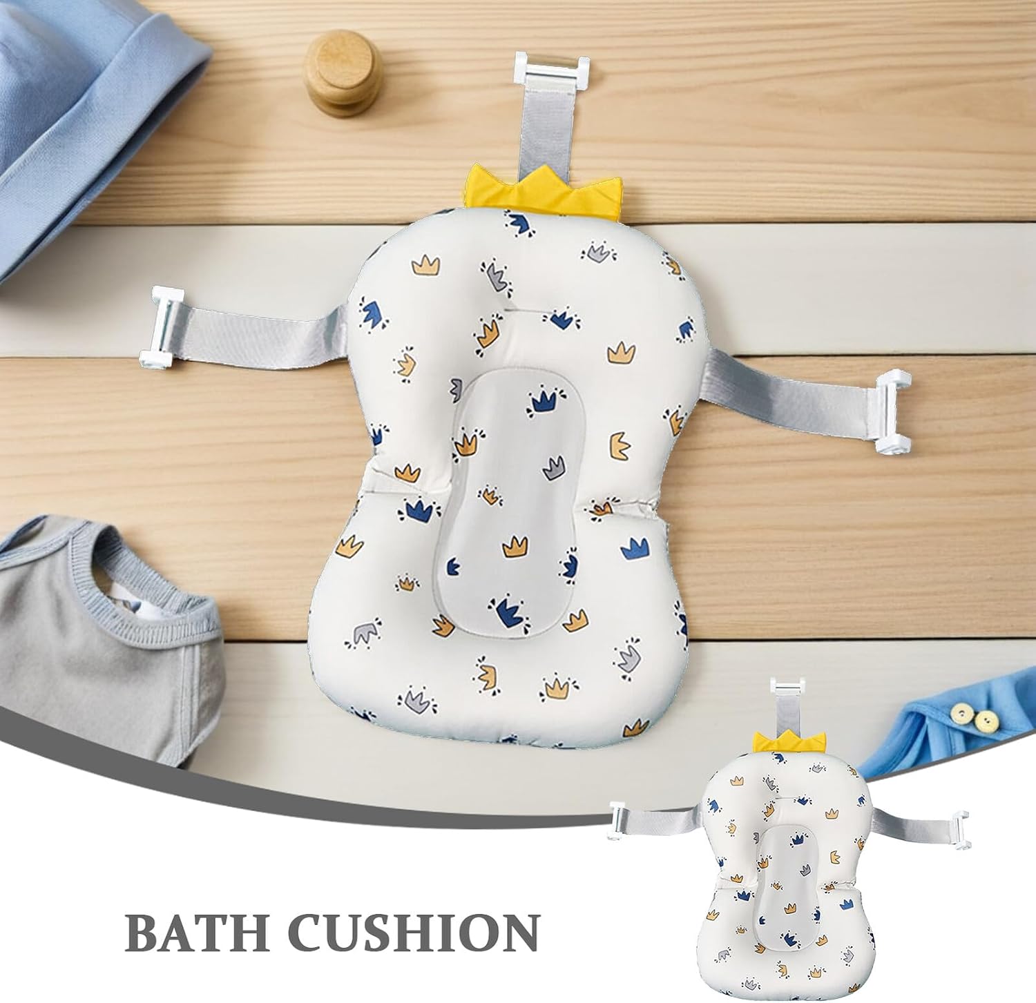TIDTALEO Bath Support Cushion Breathable Mesh Bathtub Pad for Newborns and Boy Girl Non-Slip Bath Suspension Seat with Crown Pattern for Boys