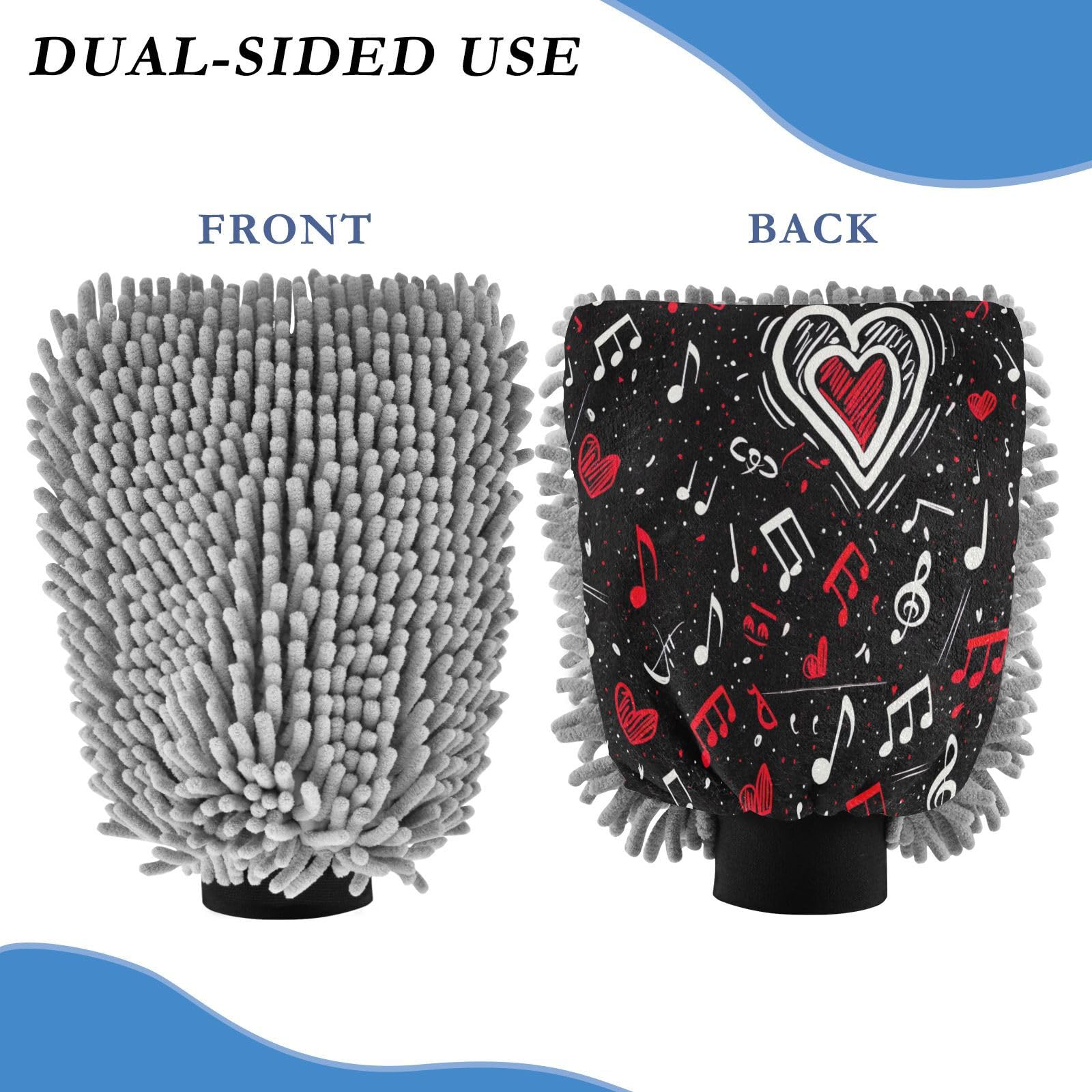 Kigai Love Note Car Wash Mitt Microfiber, 2Pcs Scratch Free Lint-Free, Premium Chenille Microfiber Mitt Car Wash Brush-M