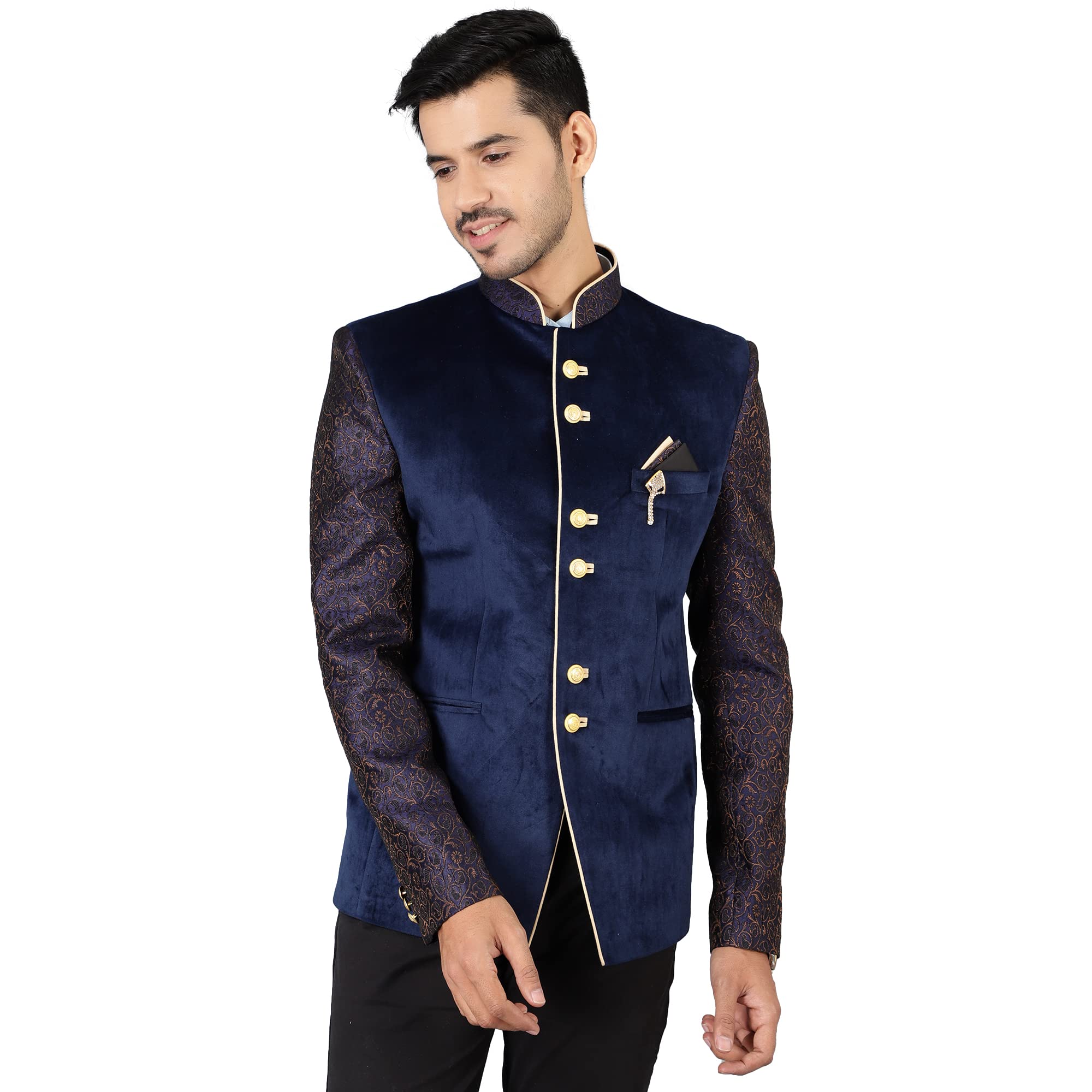 Men's Banarasi Rayon Cotton Velvet Black Bandhgala