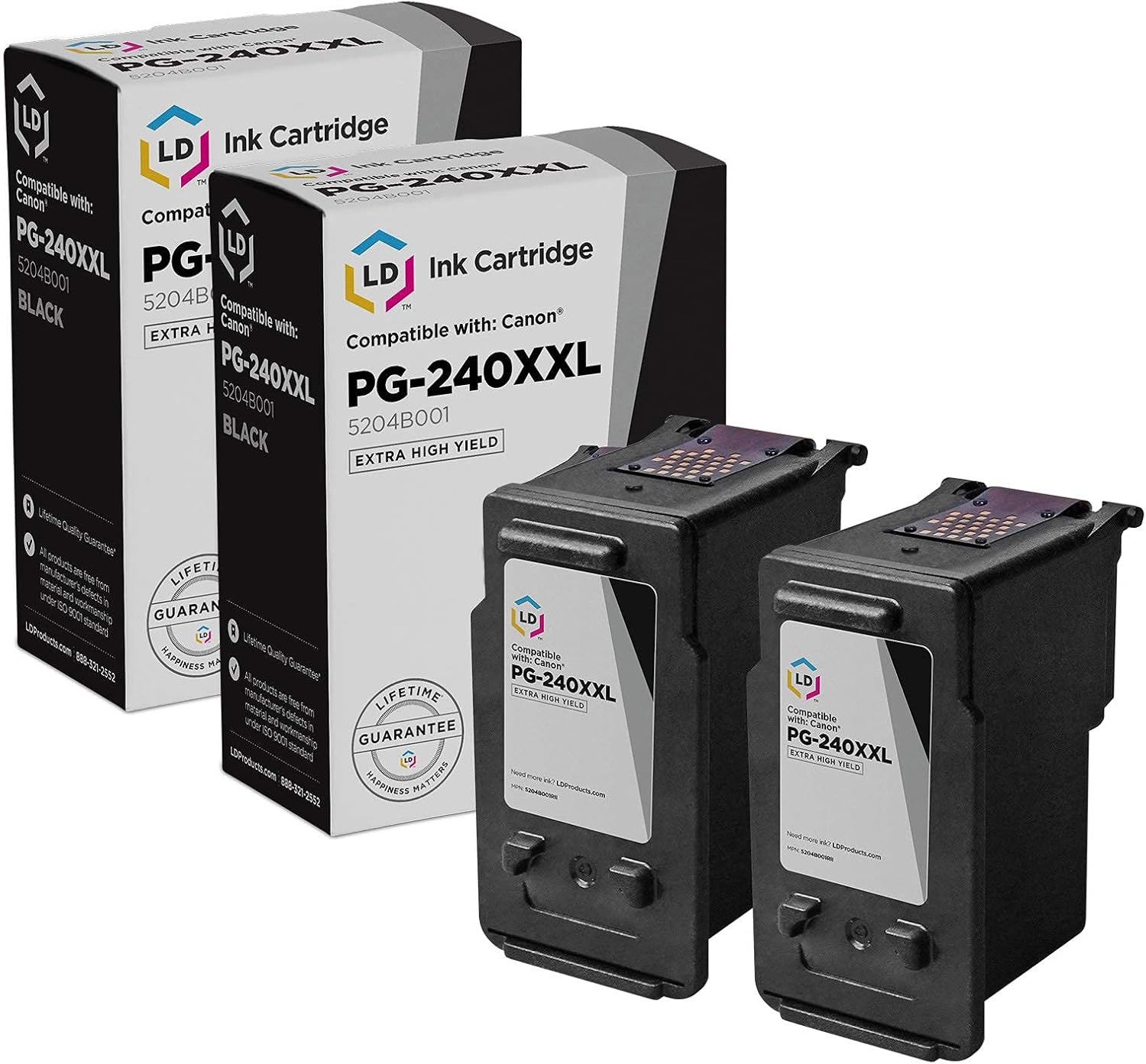 LD Remanufactured Ink Cartridge Replacement for Canon PG-240XXL 5204B001 Extra High Yield (Black, 2-Pack) Compatible with PIXMA MG2220 MG3120 MG3220 MG3222 MG3620 MX432 MX459 MX522 TS5120 and More