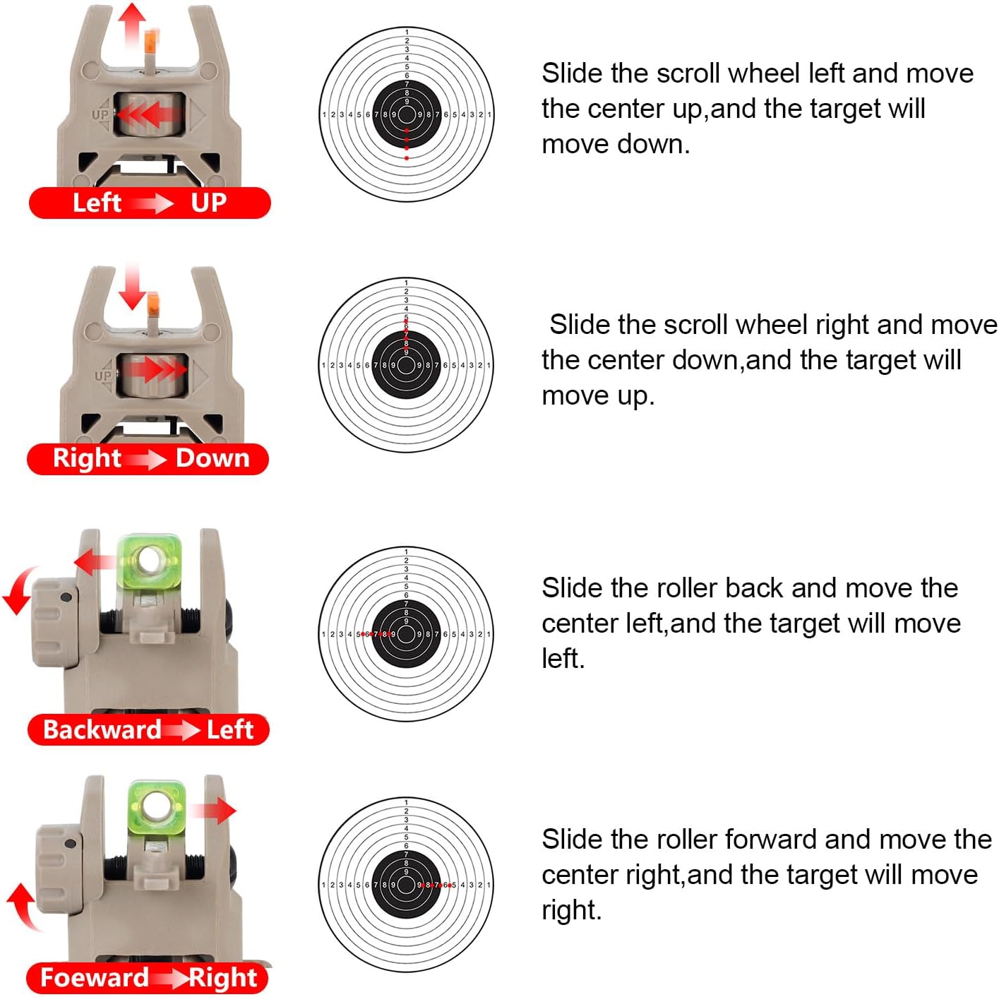 Flip Up Sights Polymer Front and Rear Sight Set Fiber Optic Sights for Picatinny