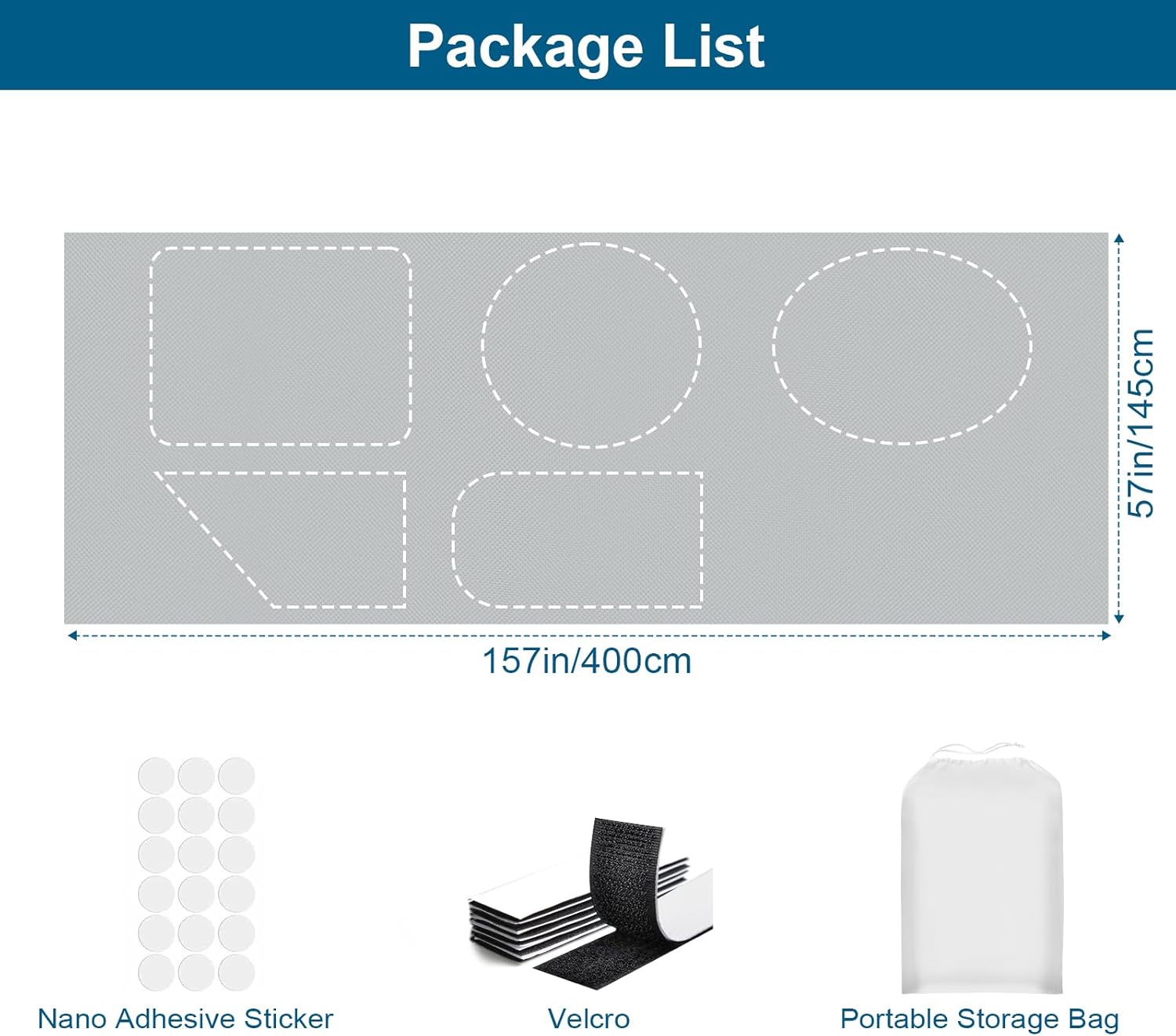 100% Blackout Curtains for Bedroom, Portable DIY Window Blinds, No Drill Window Shades & Blackout Blinds with Stickers & Tabs for Travel, Dorm Room, Media Room (Grey, 157" x 57")