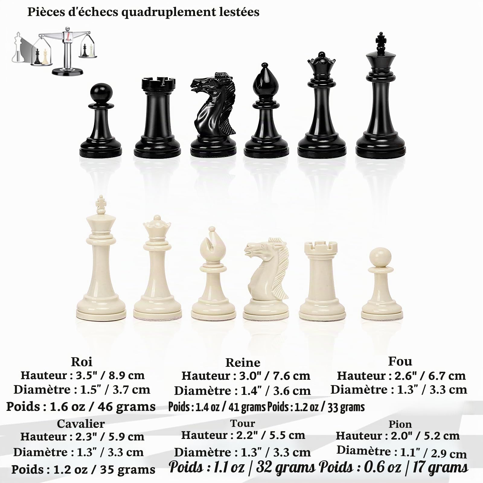 Jeu d'échecs – Échiquier de tournoi en silicone de 50,8 cm, pièces d'échecs Staunton avec 2 reines supplémentaires, jeu d'échecs professionnel portable avec sac de rangement