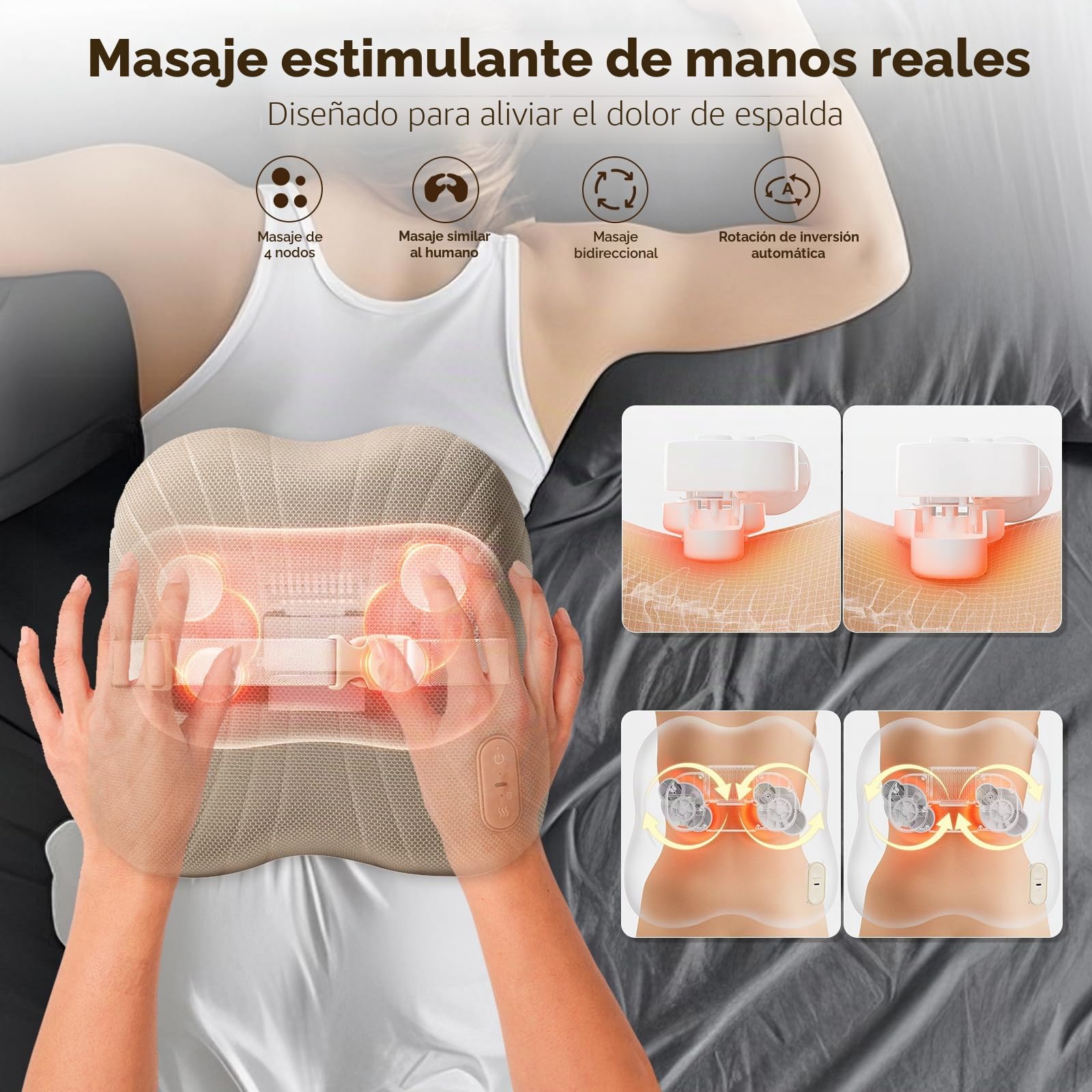 Arboleaf Cojín de Masajeador Shiatsu con Bluetooth y Control por APP, Masajeador Cuello, Espalda y Lumbar, Almohada de Masaje Eléctrico con Calor, Ideas de Regalo para Hombre, Mujere, Madre y Padre