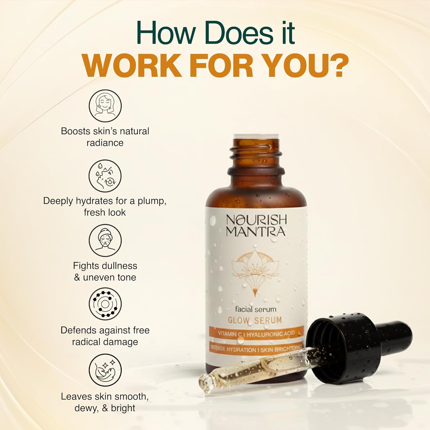 Nourish Mantra Vitamin C Serum – Anti Aging Facial Serum with Vitamin C, Hyaluronic Acid, Niacinamide – Glowing Serum – Even Skin Tone, Improve Appearance of Dark Spots, Fine Lines & Wrinkles, 30 ml