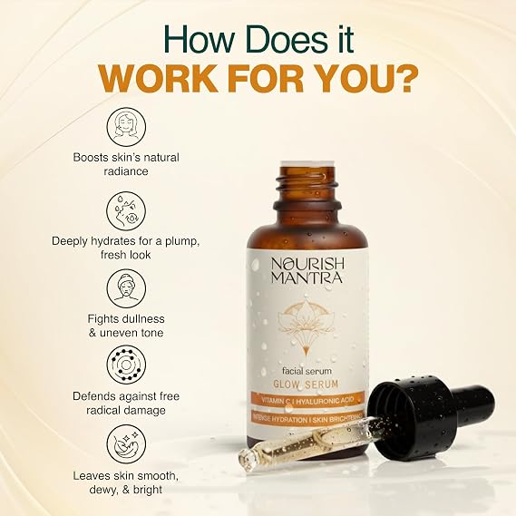 Nourish Mantra Vitamin C Serum Anti Aging Facial Serum with Vitamin C, Hyaluronic Acid, Niacinamide Glowing Serum Even Skin Tone, Improve Appearance of Dark Spots, Fine Lines & Wrinkles, 30 ml
