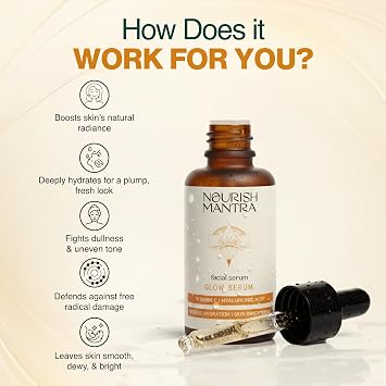 Nourish Mantra Vitamin C Serum Anti Aging Facial Serum with Vitamin C, Hyaluronic Acid, Niacinamide Glowing Serum Even Skin Tone, Improve Appearance of Dark Spots, Fine Lines & Wrinkles, 30 ml