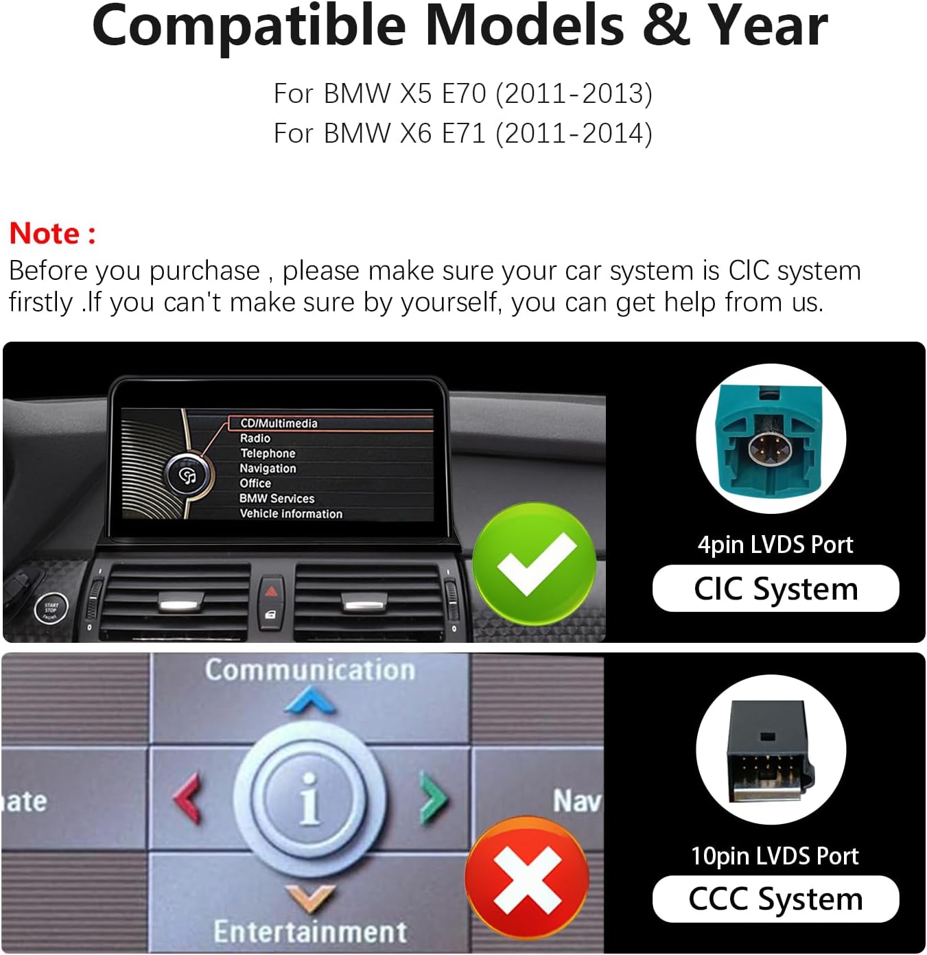 10.25 inch 1920 * 720 Touch Screen for BMW X5 X6 CIC E70 E71 (2011-2013) Wireless CarPlay Android Auto Upgrade Factory Car Radio Retain Original Amplifier Stereo Linux System