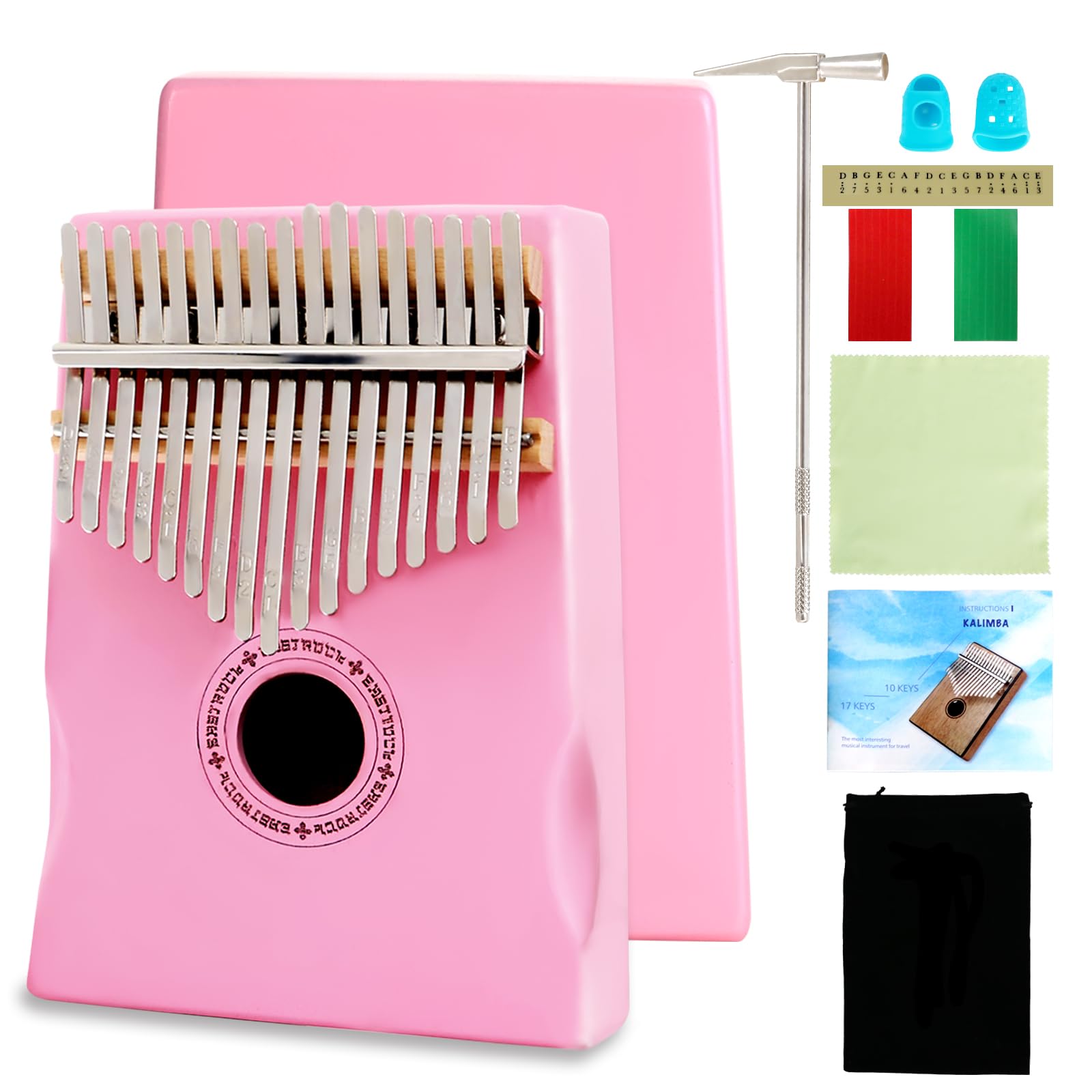 EASTROCK Kalimba 17-Keys Daumenklavier mit Lehrbuch Stimmhammer für Anfänger Kinder Erwachsene Rosa Mahagoni
