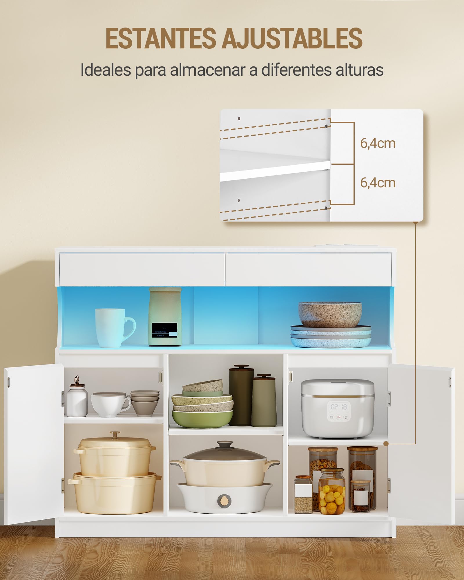Hzuaneri Aparador Armario de Cocina con 2 Cajones y 2 Puertas, Blanco