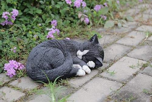 Miniatura 3 de Hi-Line Gift Ltd Estatua dormida de gato acostado, negro/blanco