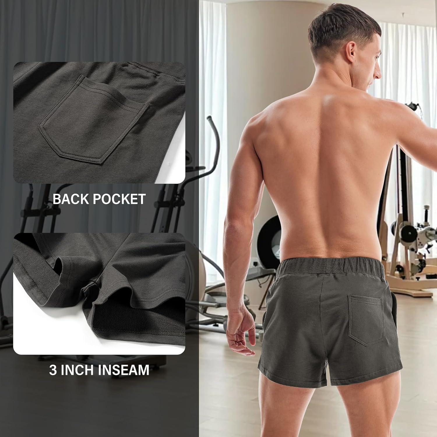 AMY COULEE Mens Sweat Shorts Cotton 3 inch Training Workout Gym Shorts Casual Running Shorts with Pockets - Image 4