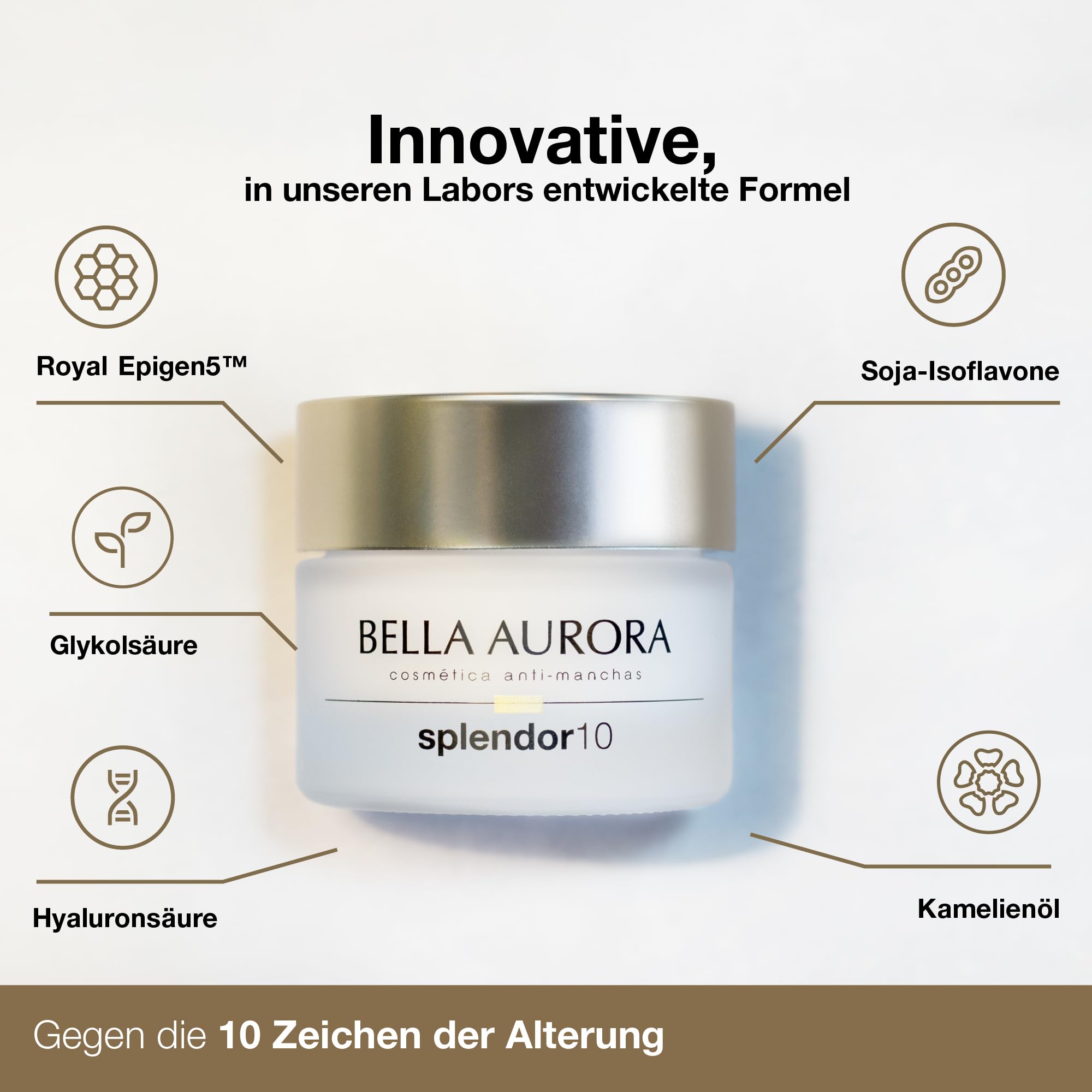 Bella Aurora - Splendor Anti-Aging Tagescreme 50 ml, Globale Anti-Aging-Behandlung mit Kamelienöl, LSF 20 und UVA/UVB-Schutz, für reife Haut, dermatologisch getestet