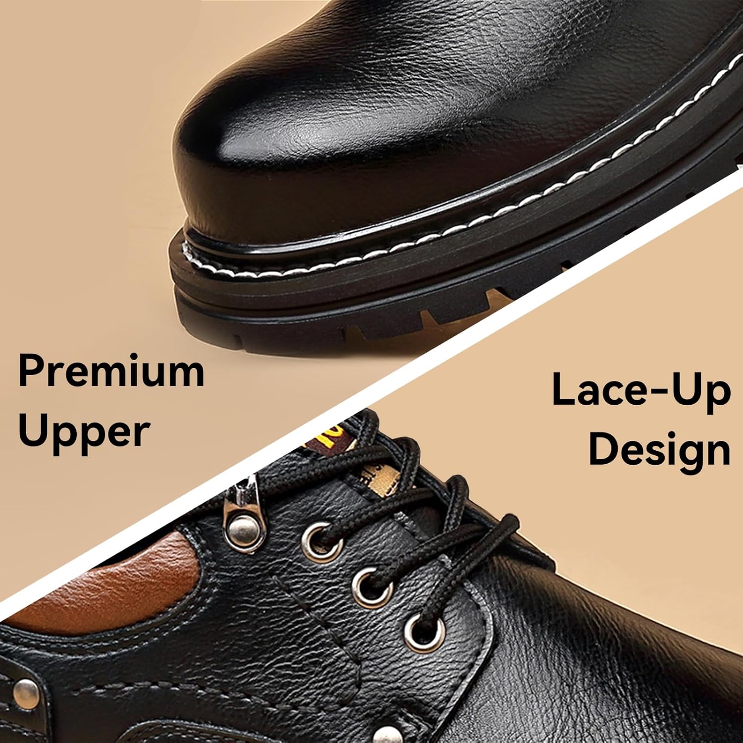 Men's Retro Leather Platform Lug Sole Oxfords Classic Soft Round Toe Chunky Heel Lace Up Formal Derby Shoes Office Driving Business Shoes