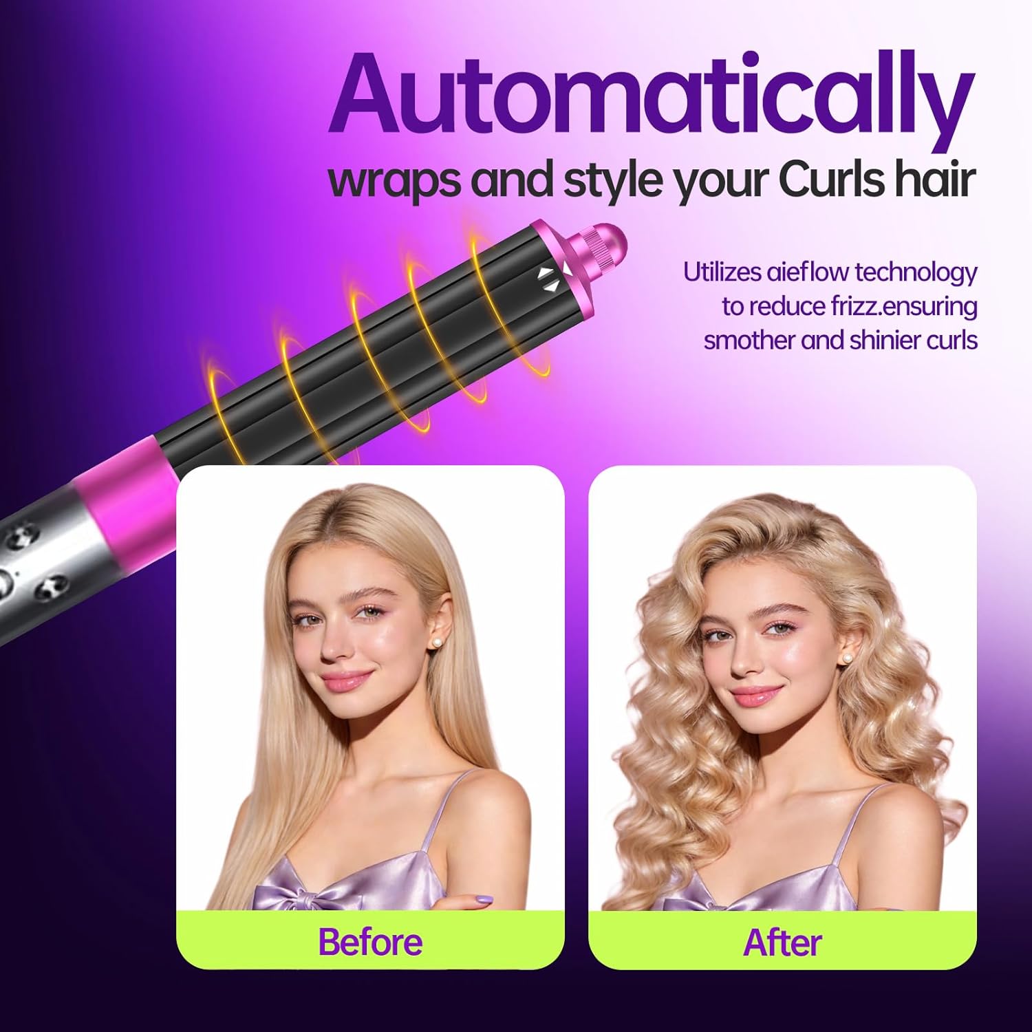 40mm Long Barrel Attachment Compatible with Dyson Airwrap HS01/HS05/HS08 Adjustable Bidirectional Auto-Wrap Curling Iron Creates Bouncy Curls or Waves
