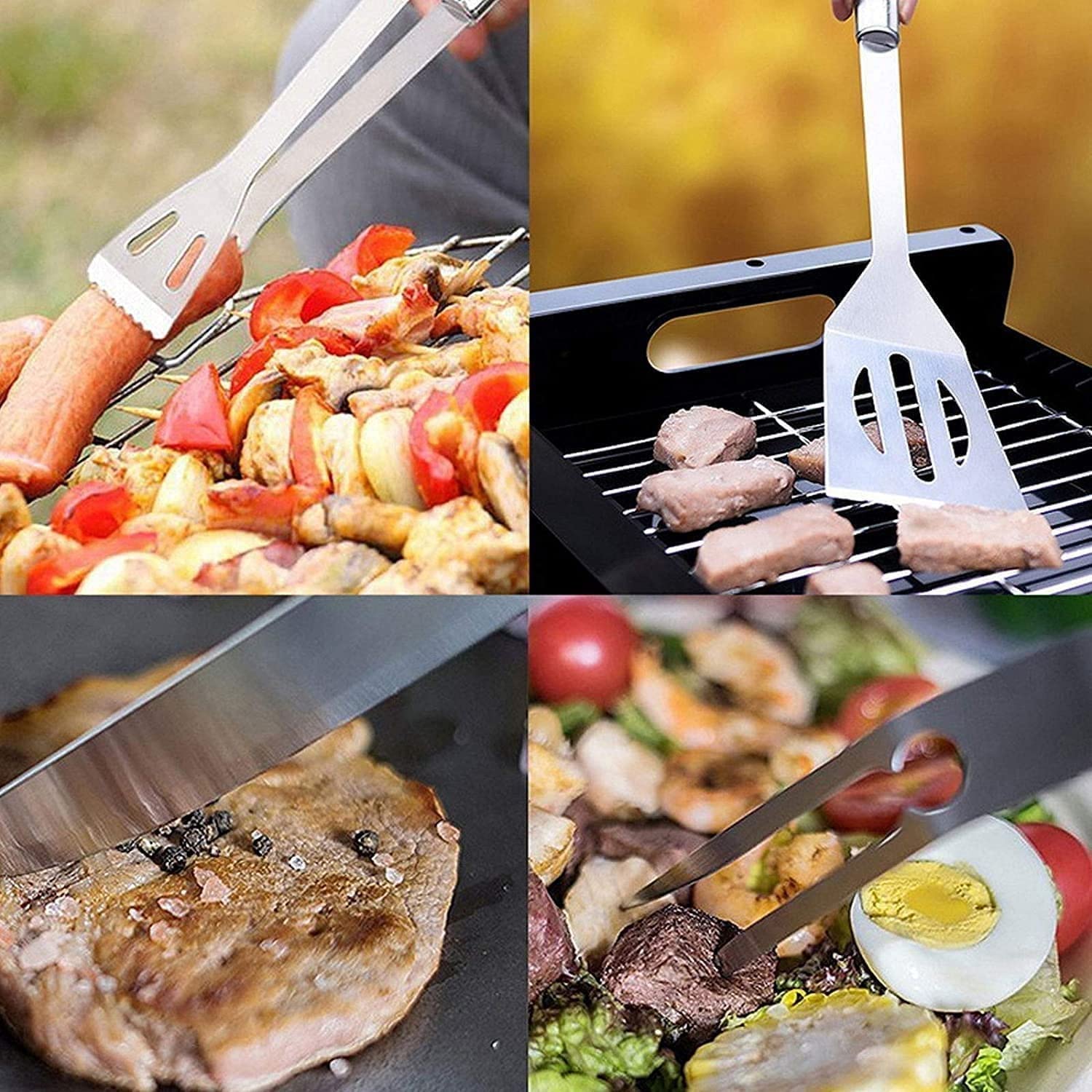 Akcesoria do grilla Zestaw narzędzi do grillowania, 7 szt. Akcesoria do grilla ze stali nierdzewnej z torbą transportową, zestaw przyborów do grillowania