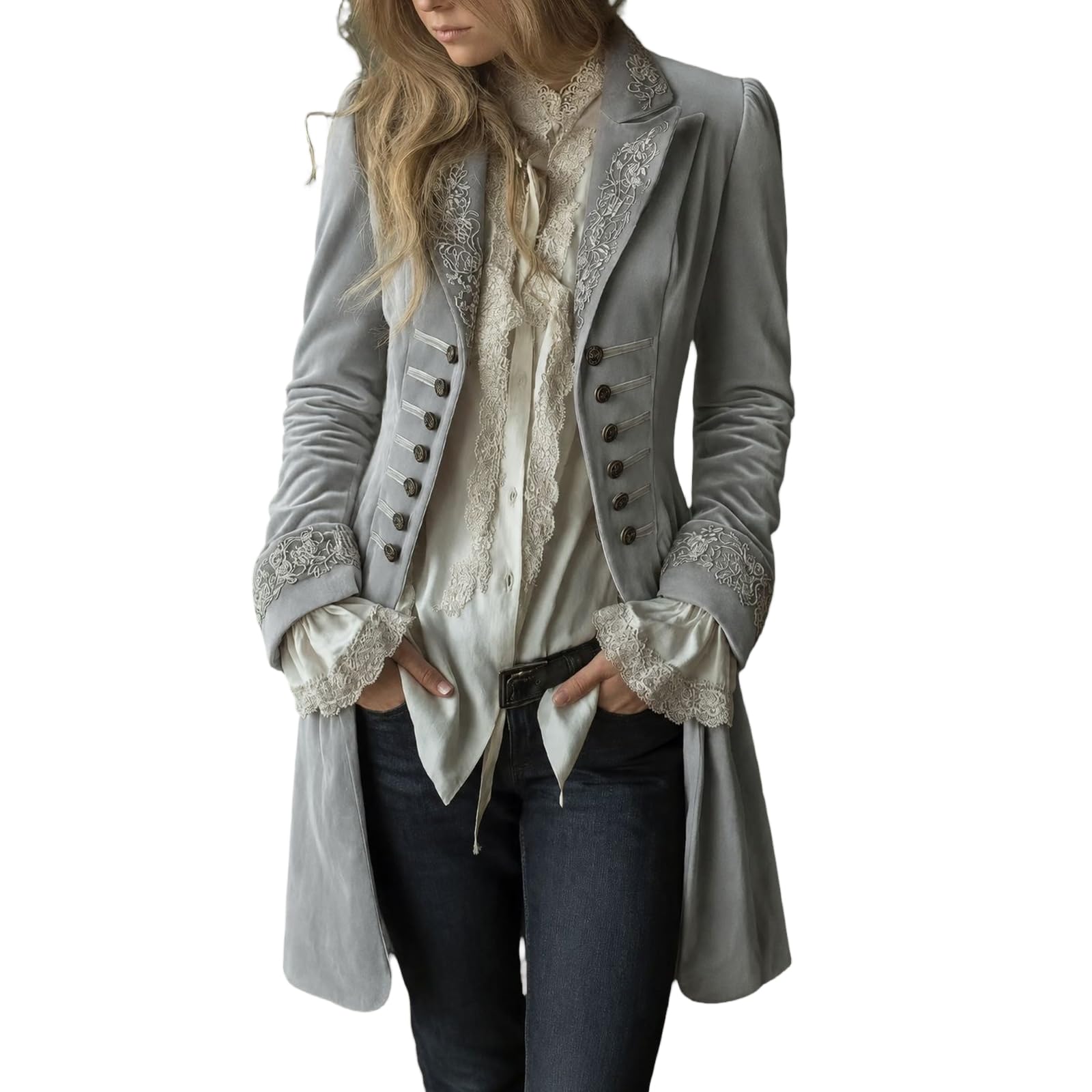 FUPODD Wintermantel Damen Elegant Samt Trenchcoat Lang Damenmantel Vintage