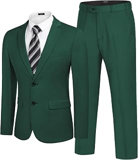 Men's 2 Piece Suits Classic Fit 2 Button Dress Suits Tuxedo Jacket Blazer for Wedding Business Dinner Prom