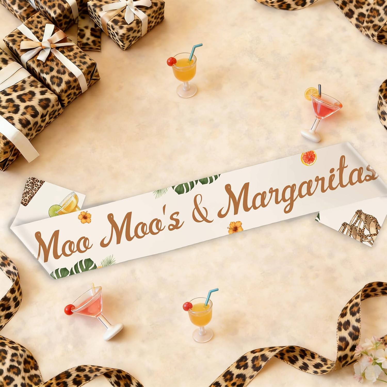 Moo Moos and Margaritas Party Decorations Margarita Cocktail Theme Leopard Print Sash Citrus Cocktail Sash Accessories for Women Bachelorette Party Bridal Shower Wedding Ladies Night Supplies