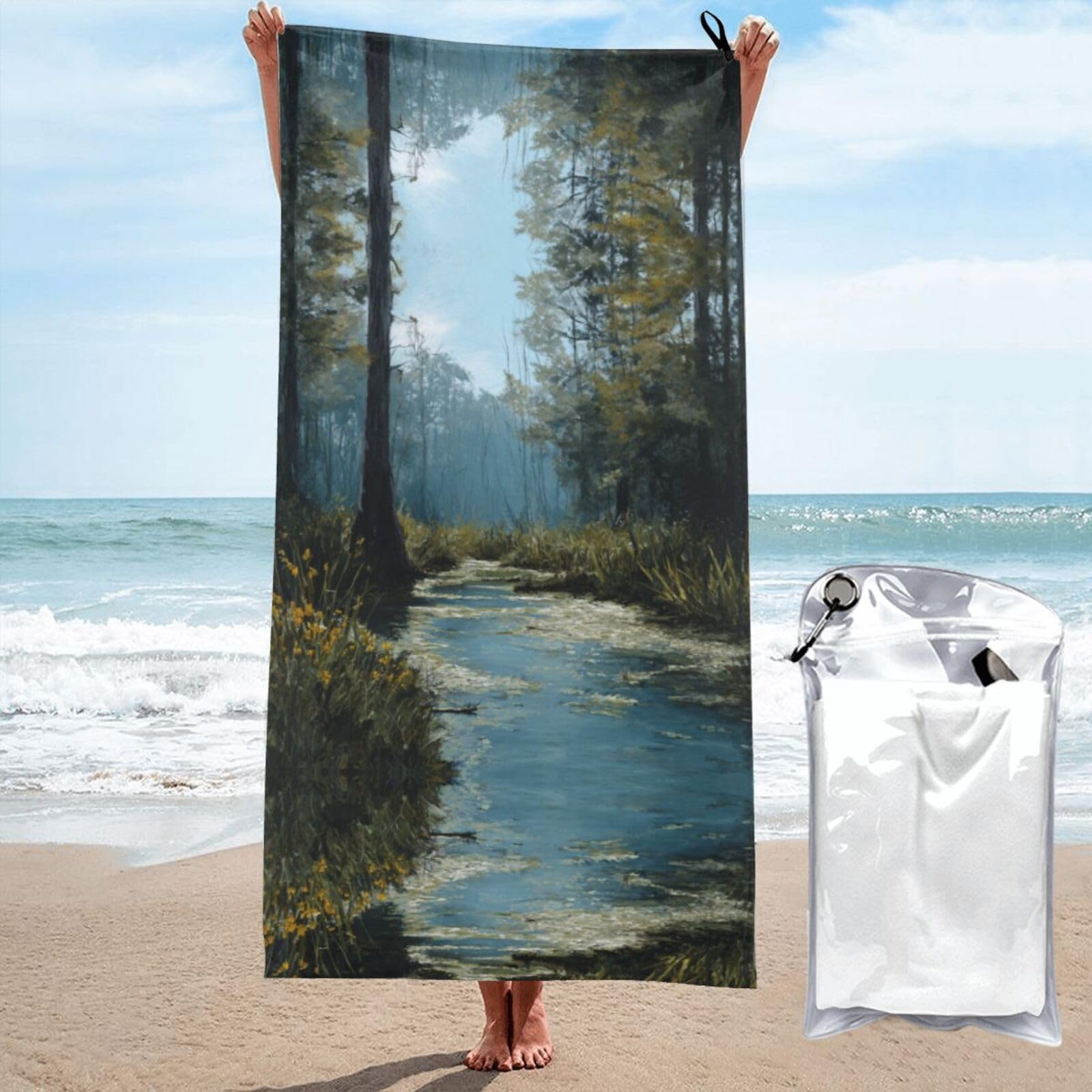 ESNAIUVCD Swamp Wetland Print Beach Towel, Microfibre Sauna Towel, Quick-Drying Fitness Towel, Lightweight And Thin Portable Sauna Towel