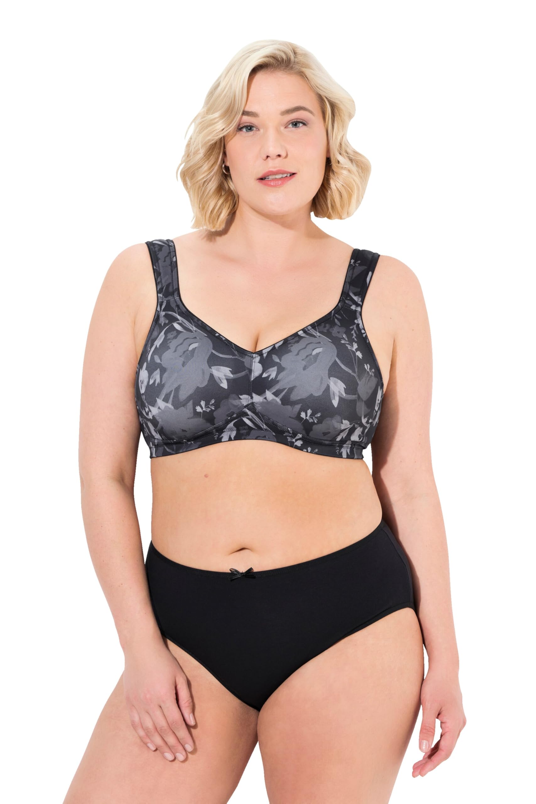 Ulla Popken Damen große Größen Übergrößen Plus Size Mikrofaser-BH, Blüten, ohne Bügel 833446