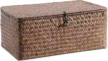 Amazon.co.jp: tianmen 編みかご 蓋付き 籐かご 収納かご 防塵