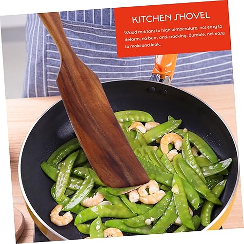 Miniatura 5 de Hemoton Espátula de madera para cocinar, utensilios de cocina antiadherentes de mango largo de 11.02 pulgadas, madera, ideal para freír, revolver y