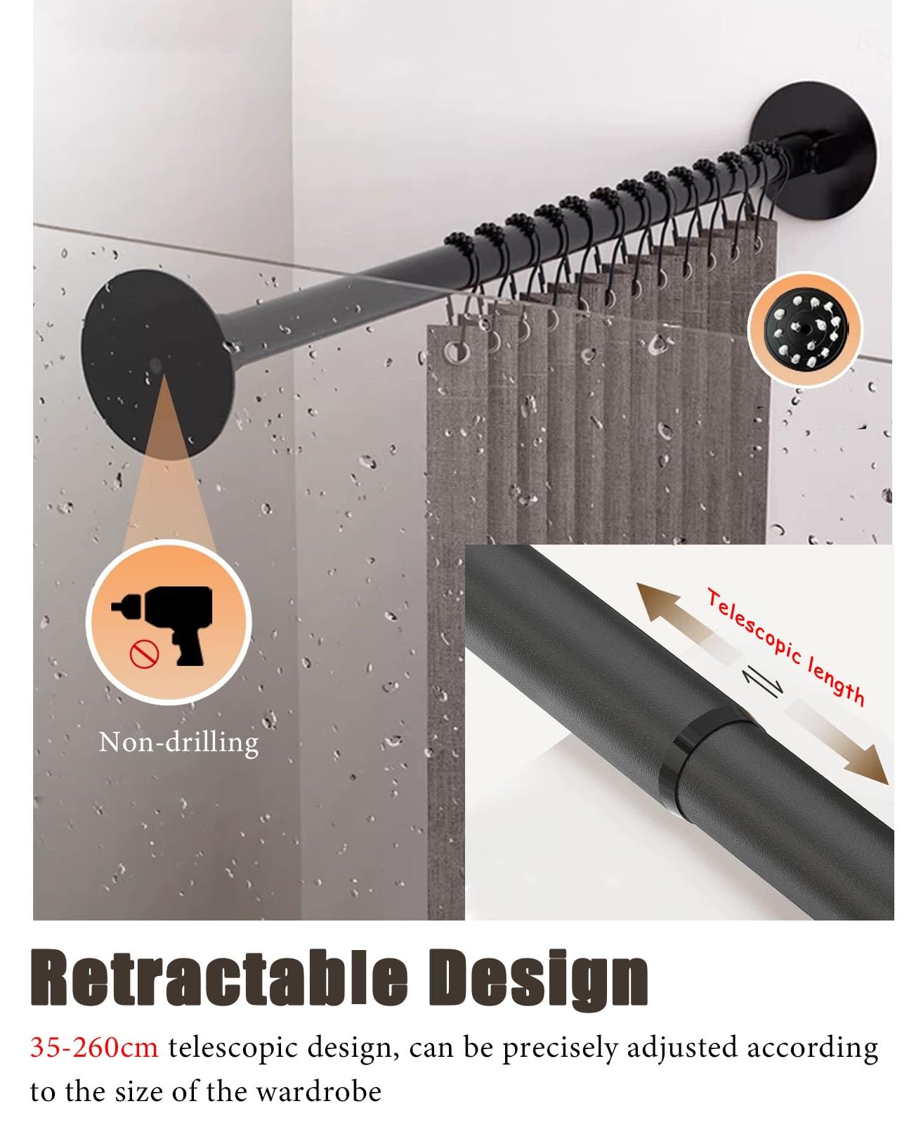 Barra de cortina de ducha de esquina ajustable blanca de 5575 cm, barra de metal para colgar ropa, perfecta para ahorrar espacio en tu baño.