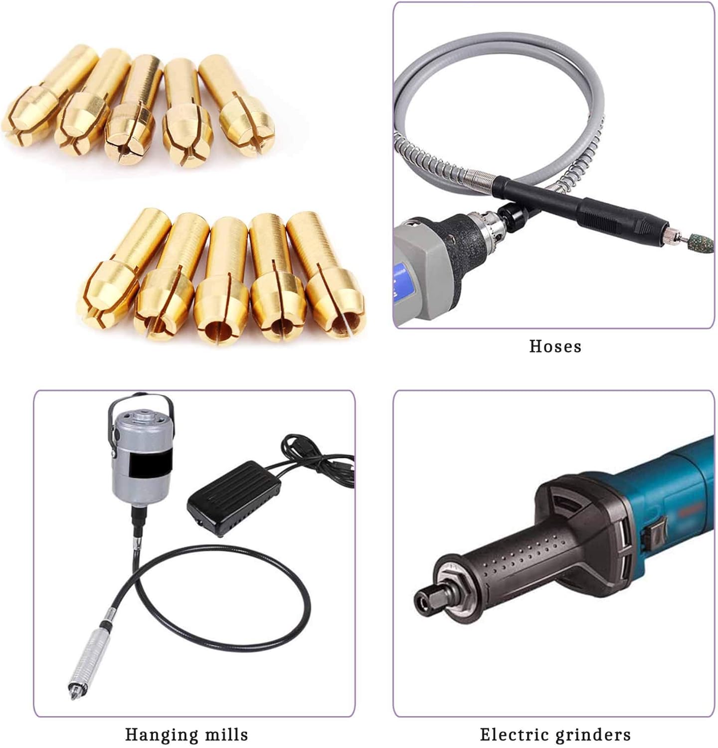 TOMALL Brass Collet Mini Electric Grinder Quick Change Drill Chuck Bit Sets 0.5-3.2mm (1/64 Inch to 1/8 Inch) Shank Diameter 4.3mm / 0.17'' for Rotary Tools (Pack of 10pcs)