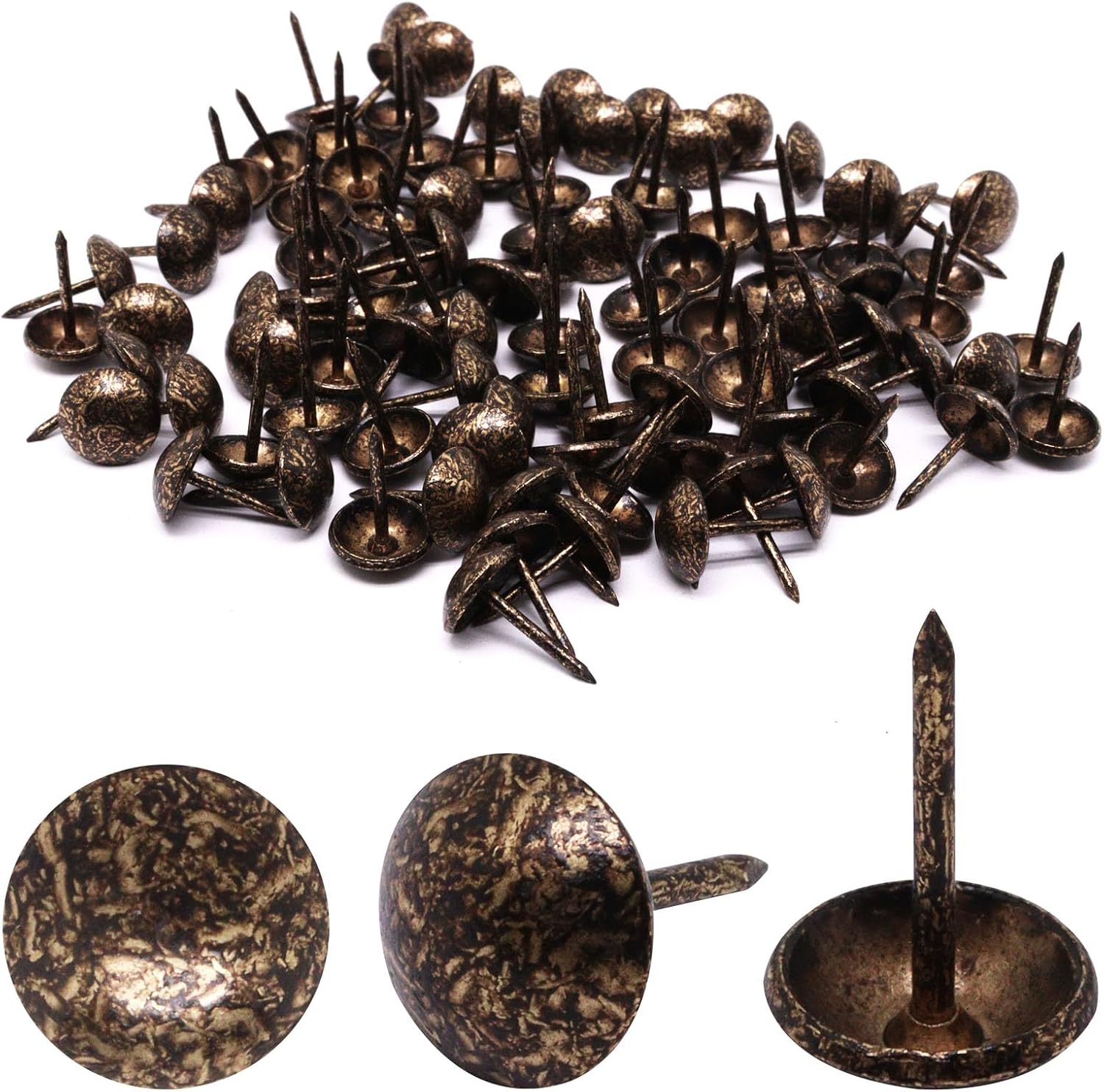 100pcs Upholstery Tacks for Furniture, Decorative Nails Thumb Tacks Metal Upholstery Nails for Wood Pins Vintage Furniture Tack (11x17mm, Antique Bronze)